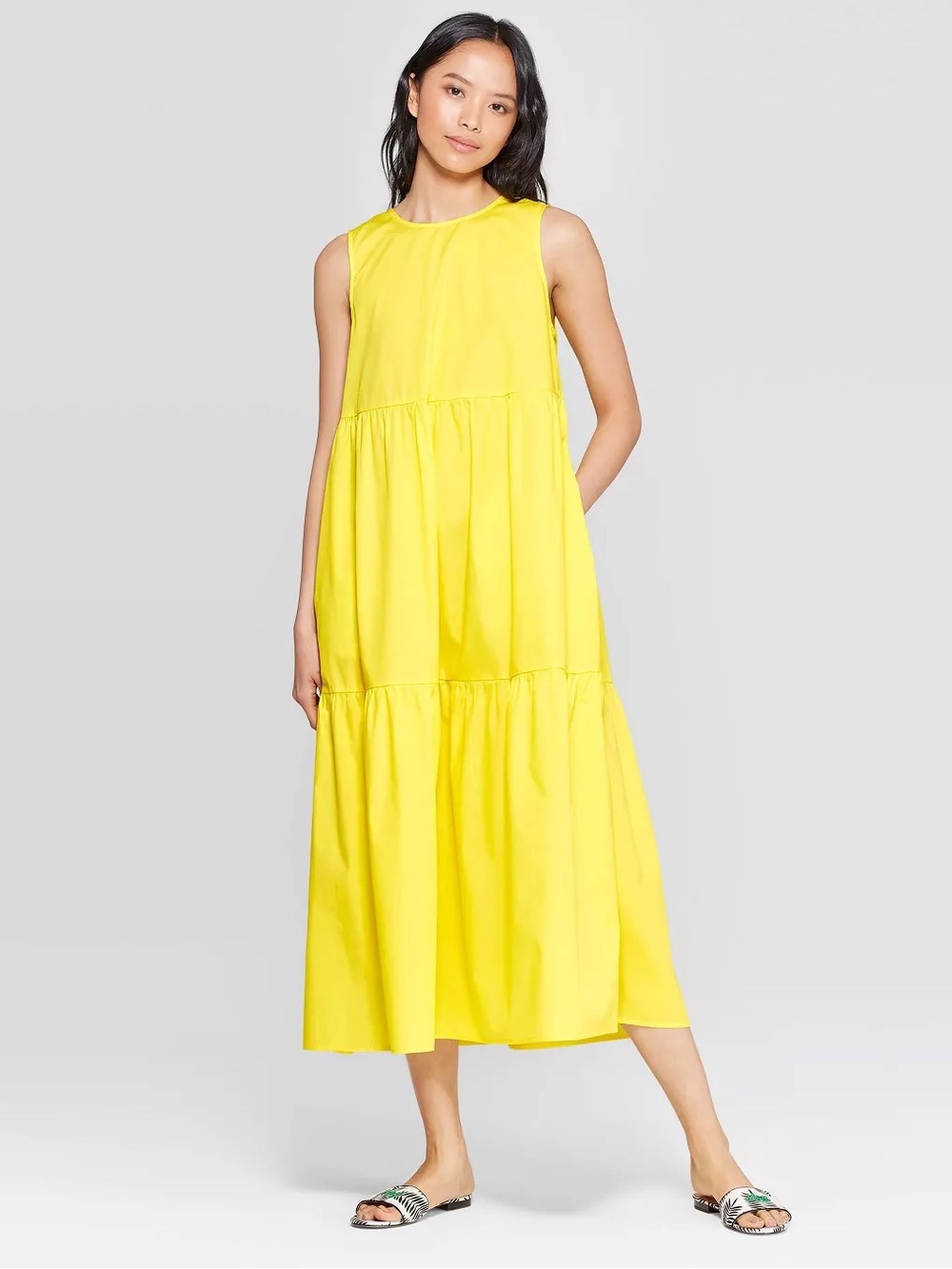 WHO WHAT WEAR Bright Yellow Tiered Summer Dress